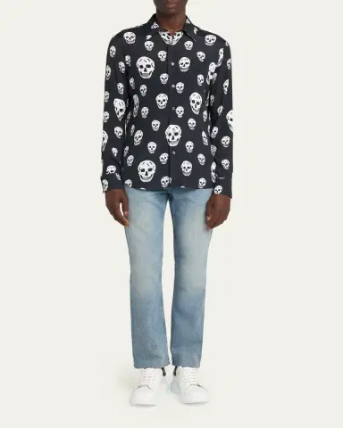 McQueen Men's Viscose Skull Print Button-Down Shirt | Thumbnail 2 McQueen Men's Viscose Skull Print Button-Down Shirt | Thumbnail 2