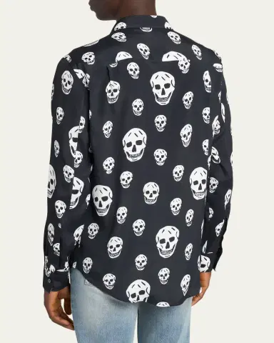 McQueen Men's Viscose Skull Print Button-Down Shirt | Thumbnail 3 McQueen Men's Viscose Skull Print Button-Down Shirt | Thumbnail 3