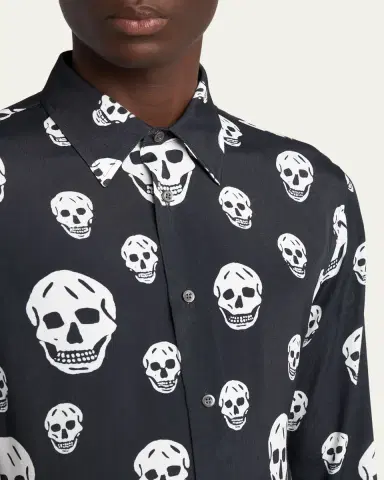 McQueen Men's Viscose Skull Print Button-Down Shirt | Thumbnail 5 McQueen Men's Viscose Skull Print Button-Down Shirt | Thumbnail 5