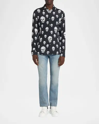 McQueen Men's Viscose Skull Print Button-Down Shirt | Thumbnail 6 McQueen Men's Viscose Skull Print Button-Down Shirt | Thumbnail 6
