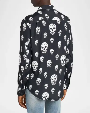 McQueen Men's Viscose Skull Print Button-Down Shirt | Thumbnail 7 McQueen Men's Viscose Skull Print Button-Down Shirt | Thumbnail 7