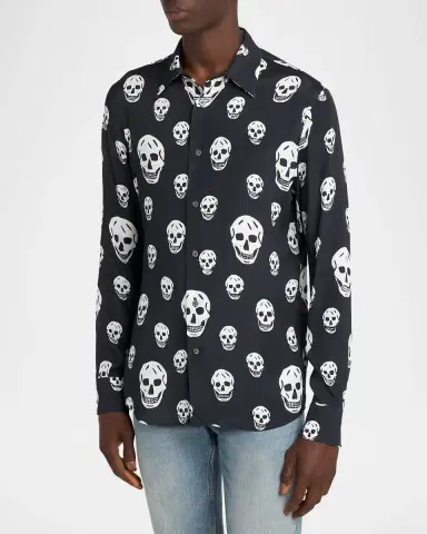 McQueen Men's Viscose Skull Print Button-Down Shirt | Thumbnail 8 McQueen Men's Viscose Skull Print Button-Down Shirt | Thumbnail 8