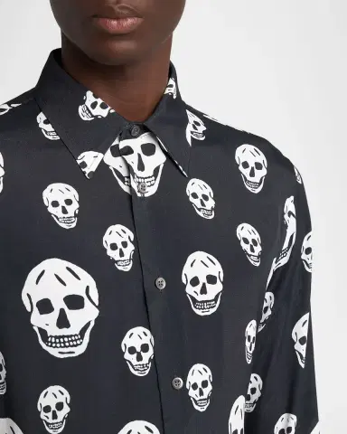 McQueen Men's Viscose Skull Print Button-Down Shirt | Thumbnail 9 McQueen Men's Viscose Skull Print Button-Down Shirt | Thumbnail 9
