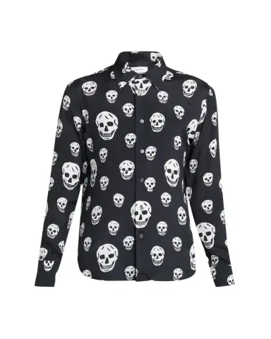 McQueen Men's Viscose Skull Print Button-Down Shirt | Thumbnail 1 McQueen Men's Viscose Skull Print Button-Down Shirt | Thumbnail 1