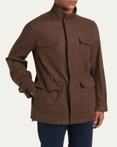 Kiton Men's Linen Flap-Pocket Field Jacket | Thumbnail 4 Kiton Men's Linen Flap-Pocket Field Jacket | Thumbnail 4