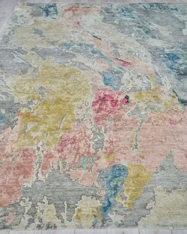 Exquisite Rugs Floor Art Hand-Knotted Silver & Blush Rug, 8 ' x 10 ' | Thumbnail 2 Exquisite Rugs Floor Art Hand-Knotted Silver & Blush Rug, 8 ' x 10 ' | Thumbnail 2