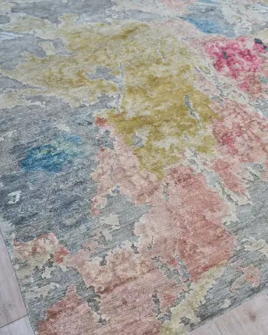 Exquisite Rugs Floor Art Hand-Knotted Silver & Blush Rug, 8 ' x 10 ' | Thumbnail 3 Exquisite Rugs Floor Art Hand-Knotted Silver & Blush Rug, 8 ' x 10 ' | Thumbnail 3