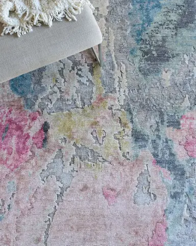 Exquisite Rugs Floor Art Hand-Knotted Silver & Blush Rug, 8 ' x 10 ' | Thumbnail 7 Exquisite Rugs Floor Art Hand-Knotted Silver & Blush Rug, 8 ' x 10 ' | Thumbnail 7