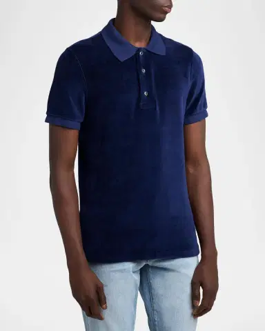 Tom Ford Men's Velour Classic-Fit Polo Shirt | Thumbnail 4 Tom Ford Men's Velour Classic-Fit Polo Shirt | Thumbnail 4