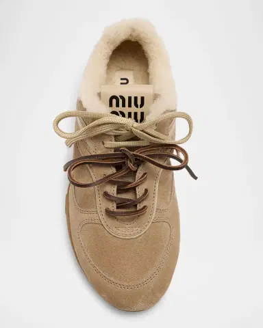 Miu Miu Gymnasium Suede and Shearling Low-Top Sneakers | Thumbnail 3 Miu Miu Gymnasium Suede and Shearling Low-Top Sneakers | Thumbnail 3