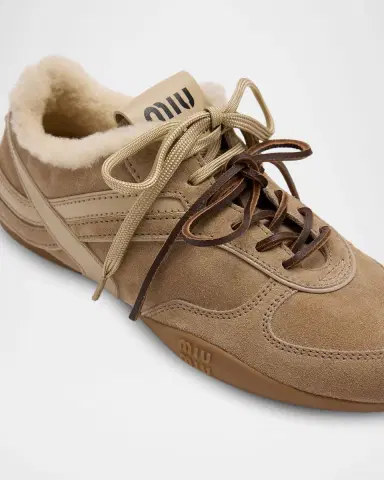 Miu Miu Gymnasium Suede and Shearling Low-Top Sneakers | Thumbnail 4 Miu Miu Gymnasium Suede and Shearling Low-Top Sneakers | Thumbnail 4