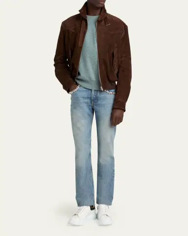Alexander McQueen Men's Harrington Cropped Leather Bomber Jacket | Thumbnail 2 Alexander McQueen Men's Harrington Cropped Leather Bomber Jacket | Thumbnail 2