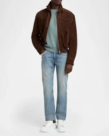 Alexander McQueen Men's Harrington Cropped Leather Bomber Jacket | Thumbnail 6 Alexander McQueen Men's Harrington Cropped Leather Bomber Jacket | Thumbnail 6