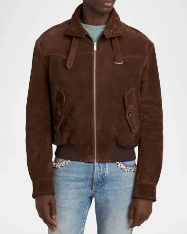 Alexander McQueen Men's Harrington Cropped Leather Bomber Jacket | Thumbnail 8 Alexander McQueen Men's Harrington Cropped Leather Bomber Jacket | Thumbnail 8