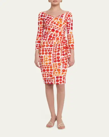 Chiara Boni La Petite Robe Floral V-Neck Long-Sleeve Side-Drape Dress | Thumbnail 2 Chiara Boni La Petite Robe Floral V-Neck Long-Sleeve Side-Drape Dress | Thumbnail 2