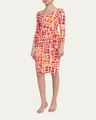 Chiara Boni La Petite Robe Floral V-Neck Long-Sleeve Side-Drape Dress | Thumbnail 4 Chiara Boni La Petite Robe Floral V-Neck Long-Sleeve Side-Drape Dress | Thumbnail 4