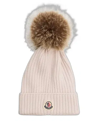 Moncler Kid's Wool Knit Beanie with Pompom | Thumbnail 1 Moncler Kid's Wool Knit Beanie with Pompom | Thumbnail 1