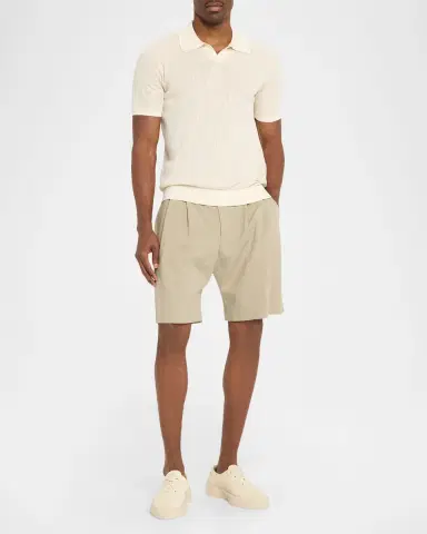 SIMKHAI Men's Radcliff Cotton and Linen Knit Johnny Collar Polo Shirt | Thumbnail 2 SIMKHAI Men's Radcliff Cotton and Linen Knit Johnny Collar Polo Shirt | Thumbnail 2
