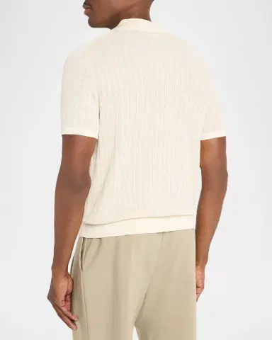 SIMKHAI Men's Radcliff Cotton and Linen Knit Johnny Collar Polo Shirt | Thumbnail 3 SIMKHAI Men's Radcliff Cotton and Linen Knit Johnny Collar Polo Shirt | Thumbnail 3