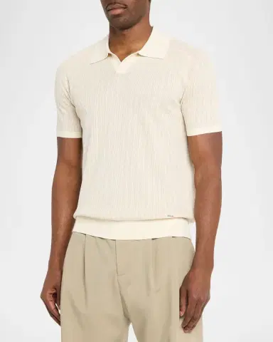 SIMKHAI Men's Radcliff Cotton and Linen Knit Johnny Collar Polo Shirt | Thumbnail 4 SIMKHAI Men's Radcliff Cotton and Linen Knit Johnny Collar Polo Shirt | Thumbnail 4
