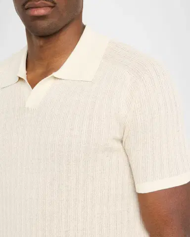 SIMKHAI Men's Radcliff Cotton and Linen Knit Johnny Collar Polo Shirt | Thumbnail 5 SIMKHAI Men's Radcliff Cotton and Linen Knit Johnny Collar Polo Shirt | Thumbnail 5
