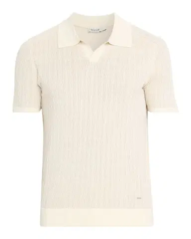 SIMKHAI Men's Radcliff Cotton and Linen Knit Johnny Collar Polo Shirt | Thumbnail 1 SIMKHAI Men's Radcliff Cotton and Linen Knit Johnny Collar Polo Shirt | Thumbnail 1