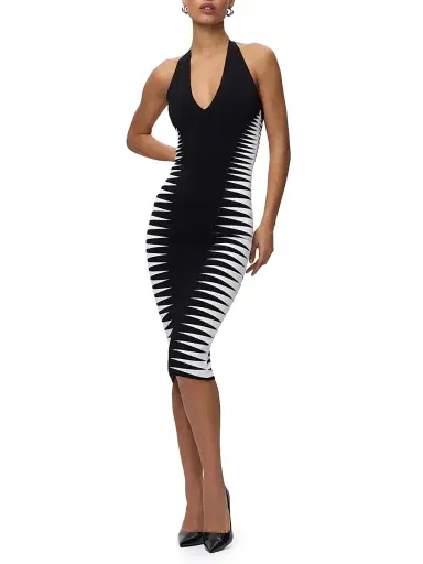 Hervé Léger Women's Amaris Colorblocked Midi-Dress - Black Alabaster Combo | Thumbnail 2 Hervé Léger Women's Amaris Colorblocked Midi-Dress - Black Alabaster Combo | Thumbnail 2