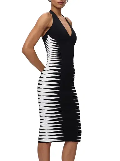 Hervé Léger Women's Amaris Colorblocked Midi-Dress - Black Alabaster Combo | Thumbnail 4 Hervé Léger Women's Amaris Colorblocked Midi-Dress - Black Alabaster Combo | Thumbnail 4