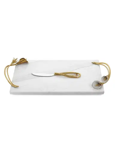 Michael Aram Calla Lily Marble Cheese Board and Stainless Steel Knife Set | Thumbnail 1 Michael Aram Calla Lily Marble Cheese Board and Stainless Steel Knife Set | Thumbnail 1