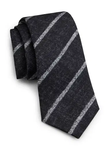 Kiton Men's Melange Stripe Silk Tie - Black Stripe | Thumbnail 1 Kiton Men's Melange Stripe Silk Tie - Black Stripe | Thumbnail 1
