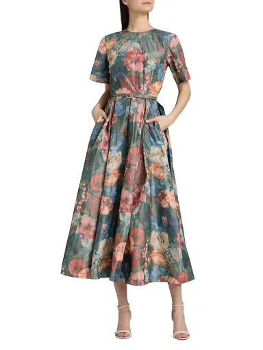 Prabal Gurung Women's Floral Taffeta A-Line Cocktail Dress - Green Peach Multi | Thumbnail 2 Prabal Gurung Women's Floral Taffeta A-Line Cocktail Dress - Green Peach Multi | Thumbnail 2
