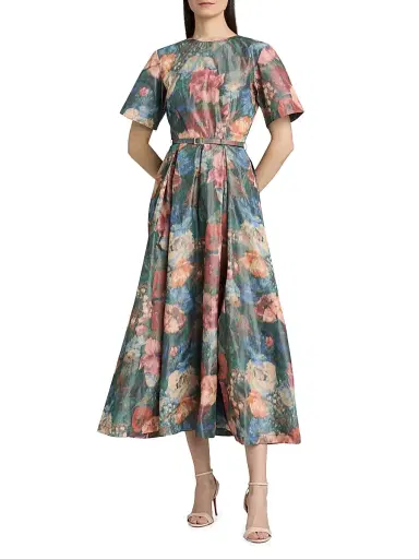 Prabal Gurung Women's Floral Taffeta A-Line Cocktail Dress - Green Peach Multi | Thumbnail 3 Prabal Gurung Women's Floral Taffeta A-Line Cocktail Dress - Green Peach Multi | Thumbnail 3