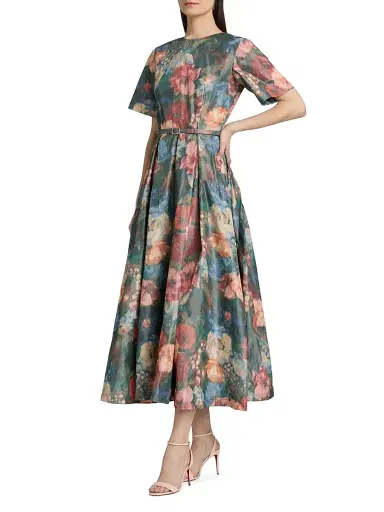Prabal Gurung Women's Floral Taffeta A-Line Cocktail Dress - Green Peach Multi | Thumbnail 4 Prabal Gurung Women's Floral Taffeta A-Line Cocktail Dress - Green Peach Multi | Thumbnail 4
