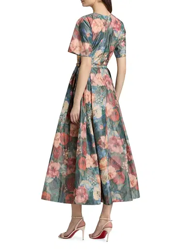 Prabal Gurung Women's Floral Taffeta A-Line Cocktail Dress - Green Peach Multi | Thumbnail 5 Prabal Gurung Women's Floral Taffeta A-Line Cocktail Dress - Green Peach Multi | Thumbnail 5