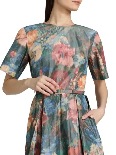 Prabal Gurung Women's Floral Taffeta A-Line Cocktail Dress - Green Peach Multi | Thumbnail 6 Prabal Gurung Women's Floral Taffeta A-Line Cocktail Dress - Green Peach Multi | Thumbnail 6