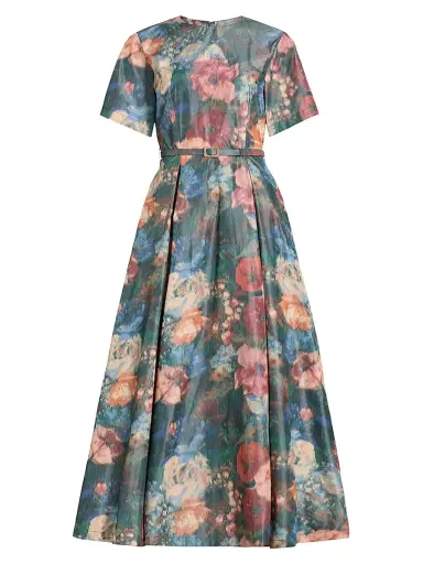 Prabal Gurung Women's Floral Taffeta A-Line Cocktail Dress - Green Peach Multi | Thumbnail 1 Prabal Gurung Women's Floral Taffeta A-Line Cocktail Dress - Green Peach Multi | Thumbnail 1