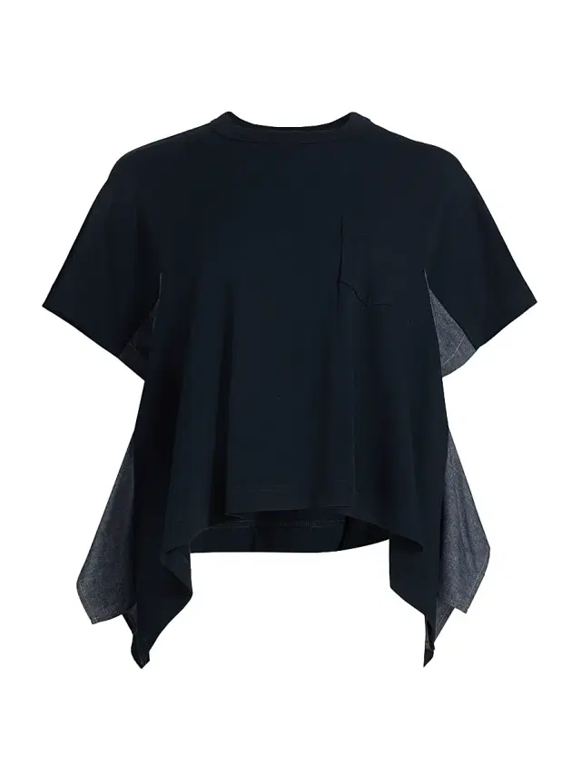 Women's Lightweight Denim & Cotton Jersey T-Shirt - Navy Blue Women's Lightweight Denim & Cotton Jersey T-Shirt - Navy Blue