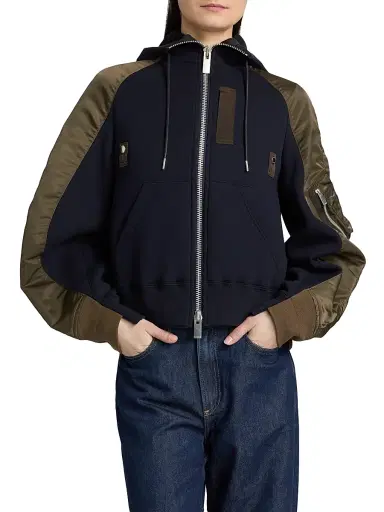 sacai Women's Sponge Sweat Hoodie - Navy Dark Khaki | Thumbnail 3 sacai Women's Sponge Sweat Hoodie - Navy Dark Khaki | Thumbnail 3