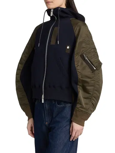 sacai Women's Sponge Sweat Hoodie - Navy Dark Khaki | Thumbnail 4 sacai Women's Sponge Sweat Hoodie - Navy Dark Khaki | Thumbnail 4