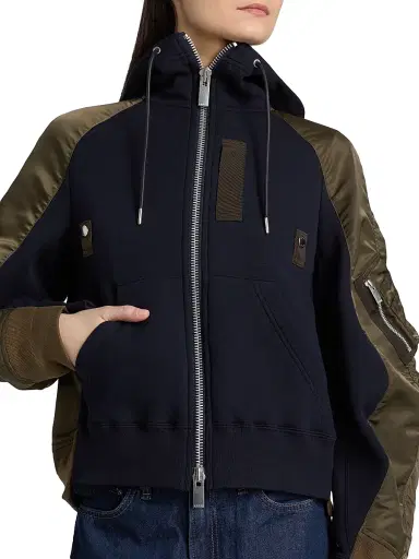 sacai Women's Sponge Sweat Hoodie - Navy Dark Khaki | Thumbnail 6 sacai Women's Sponge Sweat Hoodie - Navy Dark Khaki | Thumbnail 6