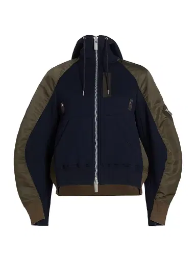 sacai Women's Sponge Sweat Hoodie - Navy Dark Khaki | Thumbnail 1 sacai Women's Sponge Sweat Hoodie - Navy Dark Khaki | Thumbnail 1