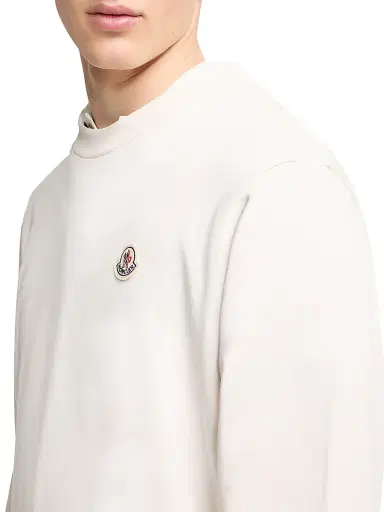 Moncler Men's Crewneck Sweatshirt in Cotton - White | Thumbnail 4 Moncler Men's Crewneck Sweatshirt in Cotton - White | Thumbnail 4