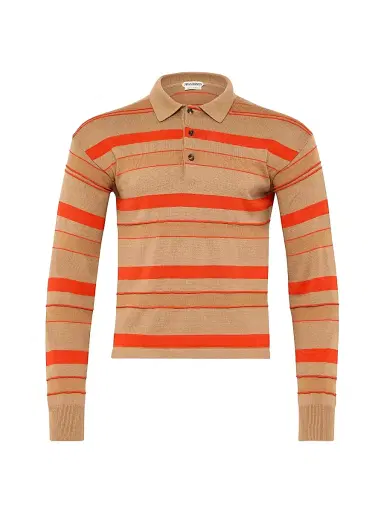 JW Anderson Men's Knit Rugby Striped Polo Shirt - Biscuit | Thumbnail 1 JW Anderson Men's Knit Rugby Striped Polo Shirt - Biscuit | Thumbnail 1