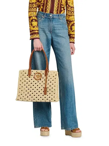 Versace Women's Crochet Medusa Tote Bag - Natural Ambrer Gold | Thumbnail 2 Versace Women's Crochet Medusa Tote Bag - Natural Ambrer Gold | Thumbnail 2