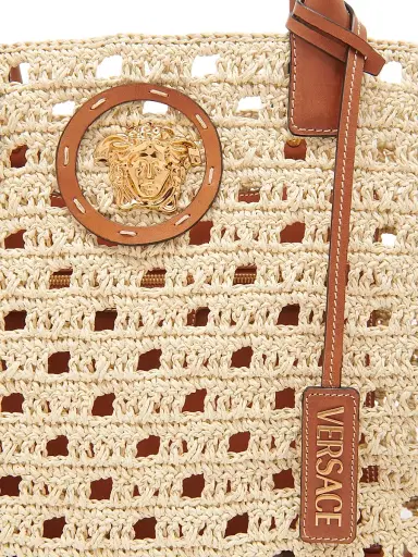 Versace Women's Crochet Medusa Tote Bag - Natural Ambrer Gold | Thumbnail 4 Versace Women's Crochet Medusa Tote Bag - Natural Ambrer Gold | Thumbnail 4