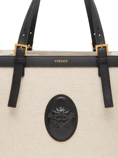 Versace Women's Rivière Canvas Tote - Beige Black Gold | Thumbnail 4 Versace Women's Rivière Canvas Tote - Beige Black Gold | Thumbnail 4