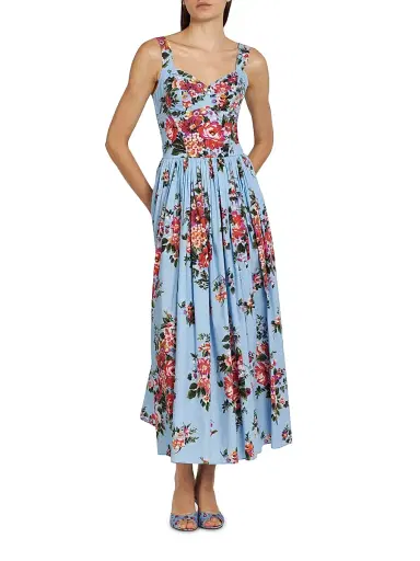 Dolce & Gabbana Women's Pleated Floral Cotton Midi-Dress | Thumbnail 2 Dolce & Gabbana Women's Pleated Floral Cotton Midi-Dress | Thumbnail 2