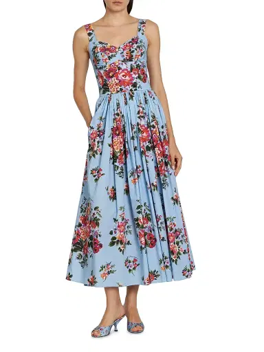 Dolce & Gabbana Women's Pleated Floral Cotton Midi-Dress | Thumbnail 3 Dolce & Gabbana Women's Pleated Floral Cotton Midi-Dress | Thumbnail 3