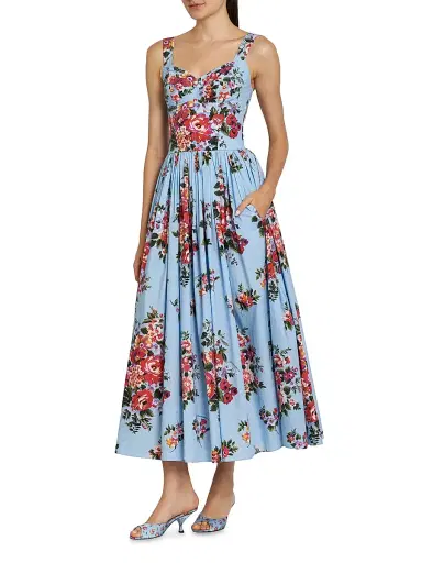 Dolce & Gabbana Women's Pleated Floral Cotton Midi-Dress | Thumbnail 4 Dolce & Gabbana Women's Pleated Floral Cotton Midi-Dress | Thumbnail 4