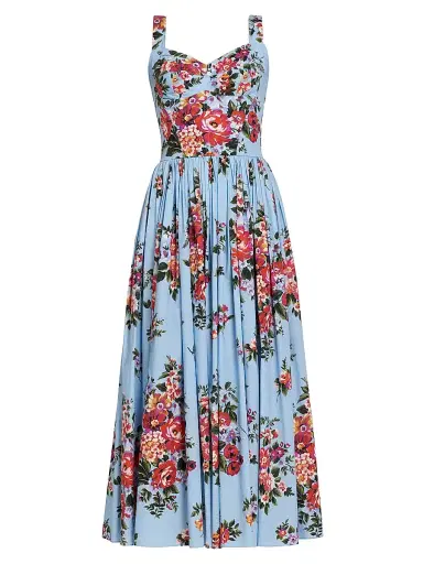 Dolce & Gabbana Women's Pleated Floral Cotton Midi-Dress | Thumbnail 1 Dolce & Gabbana Women's Pleated Floral Cotton Midi-Dress | Thumbnail 1